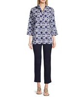 Jude Connally Cricket Bamboo Rattan Print Stand Collar 3/4 Sleeve Top