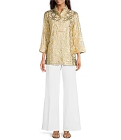 Jude Connally Cricket Bamboo Rattan Print Stand Collar 3/4 Sleeve Top
