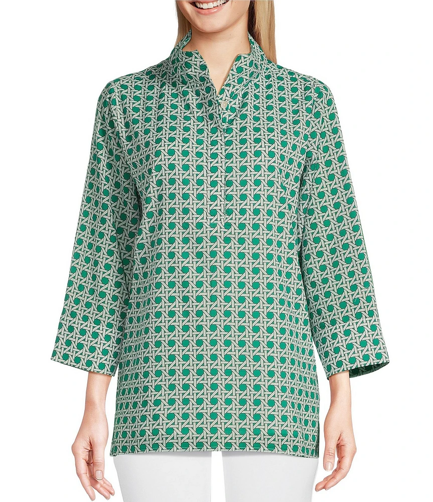 Jude Connally Cricket Petite Rattan Print Stand Collar Long Sleeve Top