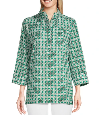 Jude Connally Cricket Petite Rattan Print Stand Collar Long Sleeve Top