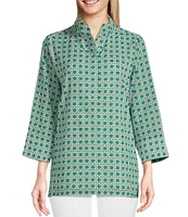 Jude Connally Cricket Petite Rattan Print Stand Collar Long Sleeve Top