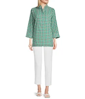 Jude Connally Cricket Petite Rattan Print Stand Collar Long Sleeve Top