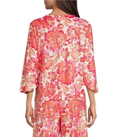 Jude Connally Daniella Stretch Knit Peony Dream Print 3/4 Flutter Sleeve V-Neck Top
