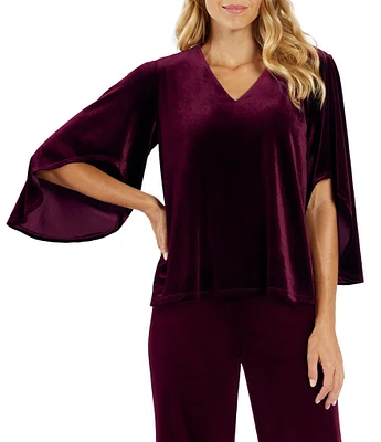 Jude Connally Daniella Velvet V-Neck Elbow Flutter Sleeve Top