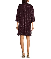 Jude Connally Delia Sequin Button Front Stand Collar 3/4 Bell Sleeve Dress