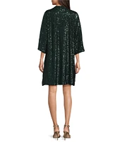 Jude Connally Delia Sequin Button Front Stand Collar 3/4 Bell Sleeve Dress