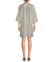 Jude Connally Delia Sequin Button Front Stand Collar 3/4 Bell Sleeve Dress