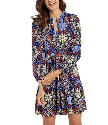 Jude Connally Dolly Floral Print Jude Cloth Split V-Neck Bracelet Sleeve Tiered Dress