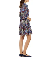 Jude Connally Dolly Floral Print Jude Cloth Split V-Neck Bracelet Sleeve Tiered Dress