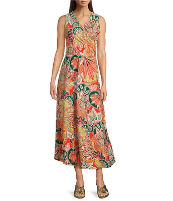 Jude Connally Easton Gilded Jude Cloth Stained Glass Print V-Neck Sleeveless Wrap Maxi Dress