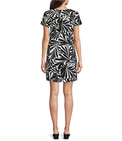 Jude Connally Ella Decorative Fan Print Jude Cloth Stretch Knit Crew Neck Short Sleeve Shift Dress