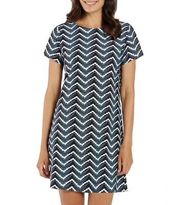 Jude Connally Ella Mod Chevron Print Jude Cloth Knit Short Sleeve Crew Neck T-Shirt Dress