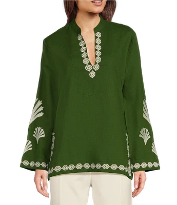 Jude Connally Elyce Embroidered Linen V-Neck Long Sleeve Tunic