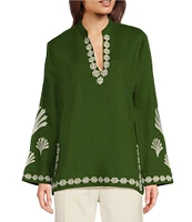 Jude Connally Elyce Embroidered Linen V-Neck Long Sleeve Tunic