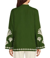 Jude Connally Elyce Embroidered Linen V-Neck Long Sleeve Tunic