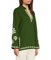 Jude Connally Elyce Embroidered Linen V-Neck Long Sleeve Tunic