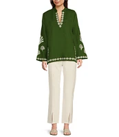 Jude Connally Elyce Embroidered Linen V-Neck Long Sleeve Tunic
