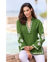 Jude Connally Elyce Embroidered Linen V-Neck Long Sleeve Tunic
