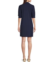 Jude Connally Emerson Jude Cloth Knit Point Collar Puffed Sleeve Shift Dress