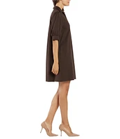 Jude Connally Emerson Jude Ponte Knit Collared V-Neck Puffed Sleeve Shift Dress