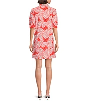Jude Connally Emerson Petite Wings Print Jude Cloth Knit Point Collar Puffed Sleeve Shift Dress