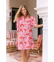 Jude Connally Emerson Petite Wings Print Jude Cloth Knit Point Collar Puffed Sleeve Shift Dress