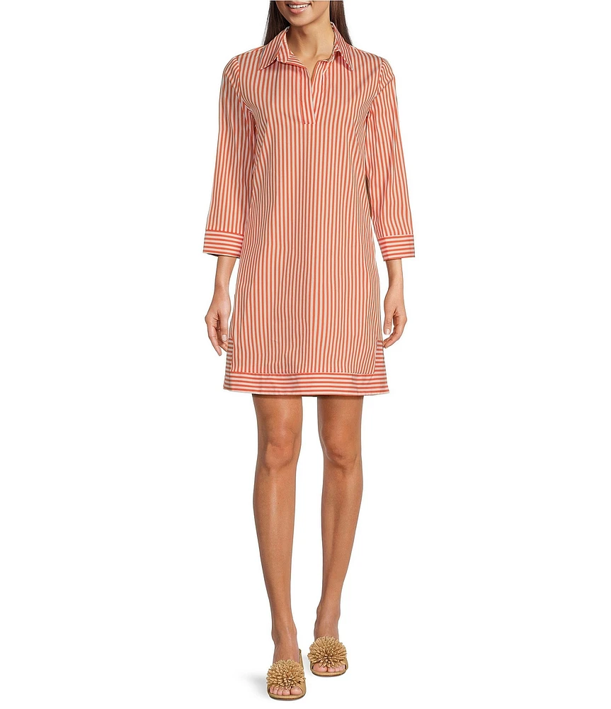 Jude Connally Finley Stripe Point Collar Long Sleeve Dress