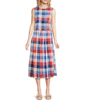 Jude Connally Gretel Montauk Plaid Linen Blend Crew Neck Sleeveless Coordinating Top