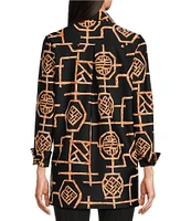 Jude Connally Hadley Bamboo Lattice Print Jude Cloth Knit Point Collar Long Split Roll Cuff Sleeve Coordinating Tunic