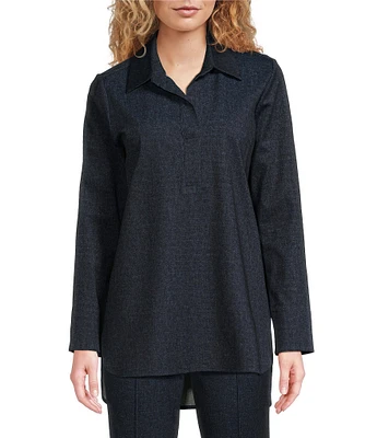 Jude Connally Hadley Stretch Knit Denim Point Collar Long Sleeve Tunic