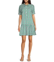 Jude Connally Harriet Petite Rattan Point Collar Short Puff Sleeve Dress