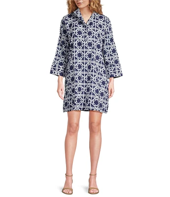 Jude Connally Helen Bamboo Rattan Print Stand Collar Long Sleeve Dress