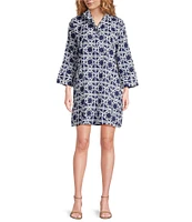 Jude Connally Helen Bamboo Rattan Print Stand Collar Long Sleeve Dress