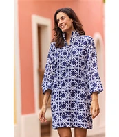 Jude Connally Helen Bamboo Rattan Print Stand Collar Long Sleeve Dress