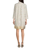 Jude Connally Helen Foiled Foulard Border Print Stand Collar Long Sleeve Dress