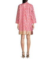 Jude Connally Helen Foiled Foulard Border Print Stand Collar Long Sleeve Dress