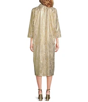 Jude Connally Kallan Cotton Voile Gold Foil Medallion Print Point Collar Shift Midi Dress