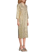 Jude Connally Kallan Cotton Voile Gold Foil Medallion Print Point Collar Shift Midi Dress