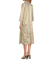 Jude Connally Kallan Cotton Voile Gold Foil Medallion Print Point Collar Shift Midi Dress