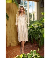 Jude Connally Kallan Cotton Voile Gold Foil Medallion Print Point Collar Shift Midi Dress