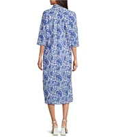 Jude Connally Kallan Sapphire Garden Print Point Collar Shift Midi Dress