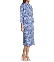 Jude Connally Kallan Sapphire Garden Print Point Collar Shift Midi Dress