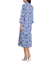 Jude Connally Kallan Sapphire Garden Print Point Collar Shift Midi Dress