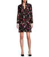 Jude Connally Kate Stretch Knit Floral Print Mandarin Collar Split V-Neck 3/4 Sleeve Shift Dress