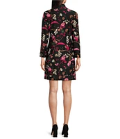 Jude Connally Kate Stretch Knit Floral Print Mandarin Collar Split V-Neck 3/4 Sleeve Shift Dress