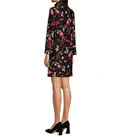 Jude Connally Kate Stretch Knit Floral Print Mandarin Collar Split V-Neck 3/4 Sleeve Shift Dress