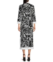 Jude Connally Katie Brushed Jude Cloth Decorative Fan Print Split V-Neck 3/4 Sleeve Dress