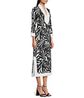 Jude Connally Katie Brushed Jude Cloth Decorative Fan Print Split V-Neck 3/4 Sleeve Dress