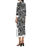 Jude Connally Katie Brushed Jude Cloth Decorative Fan Print Split V-Neck 3/4 Sleeve Dress