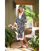 Jude Connally Katie Brushed Jude Cloth Decorative Fan Print Split V-Neck 3/4 Sleeve Dress